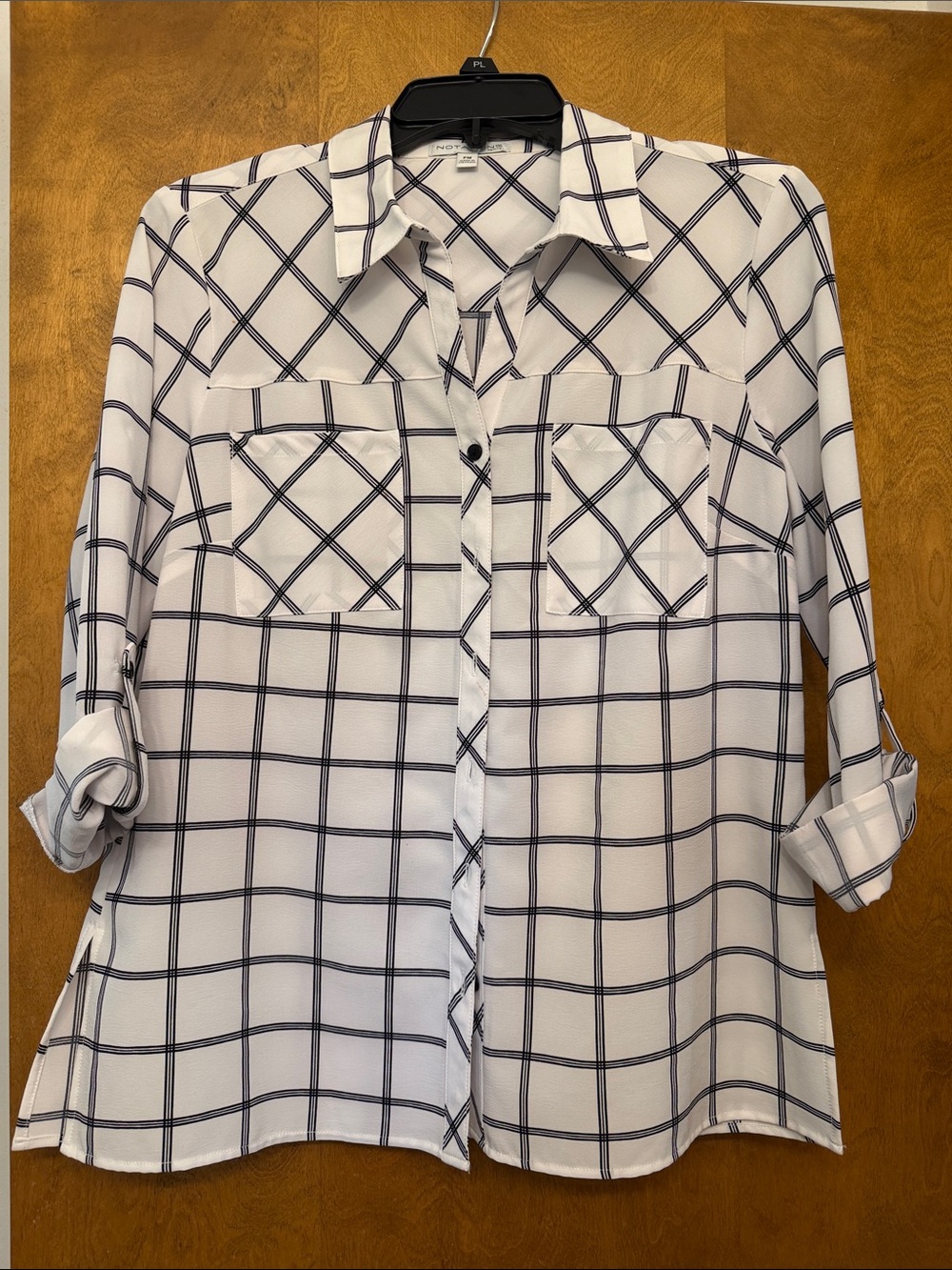 Notations White Button-Down Shirt with Navy Windowpane Plaid